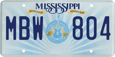 MS license plate MBW804