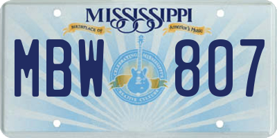 MS license plate MBW807