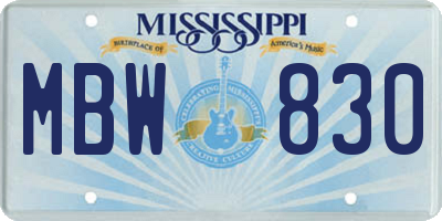 MS license plate MBW830