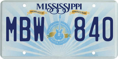 MS license plate MBW840
