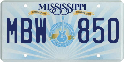 MS license plate MBW850