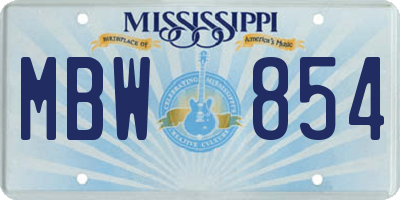 MS license plate MBW854