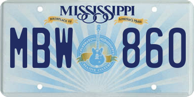 MS license plate MBW860