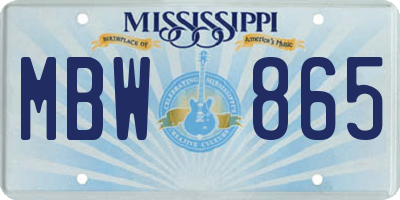 MS license plate MBW865