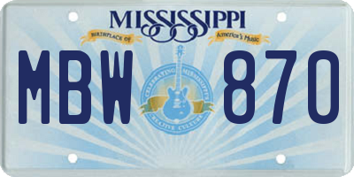 MS license plate MBW870