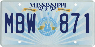 MS license plate MBW871