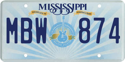 MS license plate MBW874