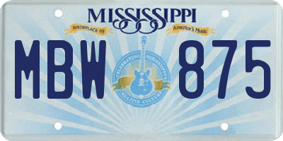 MS license plate MBW875