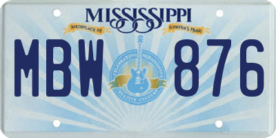 MS license plate MBW876