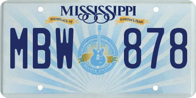 MS license plate MBW878