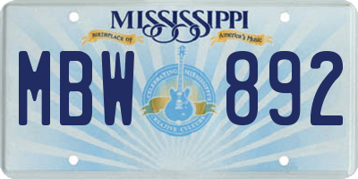 MS license plate MBW892