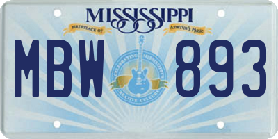 MS license plate MBW893