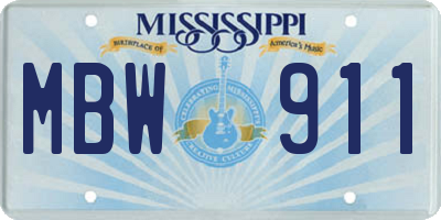 MS license plate MBW911