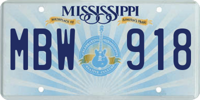 MS license plate MBW918