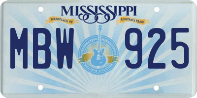 MS license plate MBW925