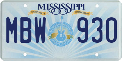 MS license plate MBW930