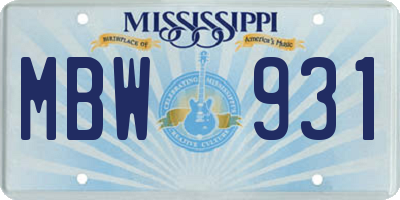 MS license plate MBW931