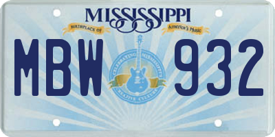 MS license plate MBW932