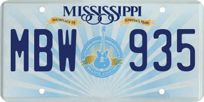 MS license plate MBW935