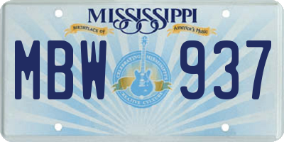 MS license plate MBW937