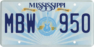MS license plate MBW950