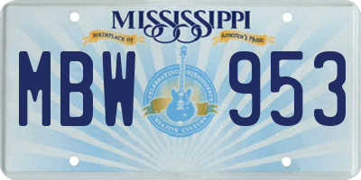 MS license plate MBW953
