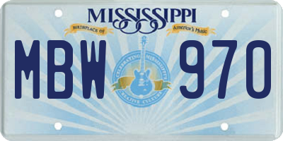 MS license plate MBW970