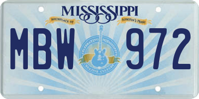 MS license plate MBW972