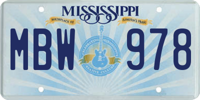 MS license plate MBW978