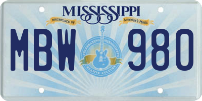 MS license plate MBW980
