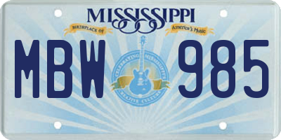 MS license plate MBW985