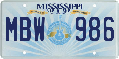 MS license plate MBW986