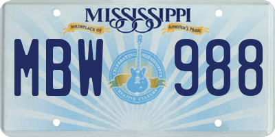 MS license plate MBW988