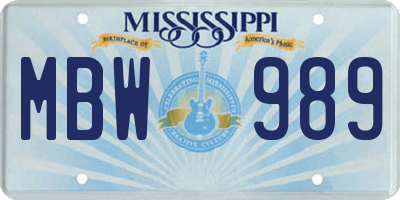 MS license plate MBW989