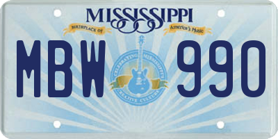 MS license plate MBW990