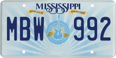 MS license plate MBW992