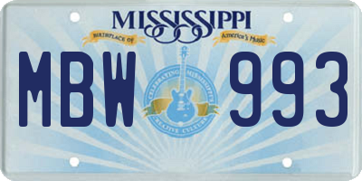 MS license plate MBW993