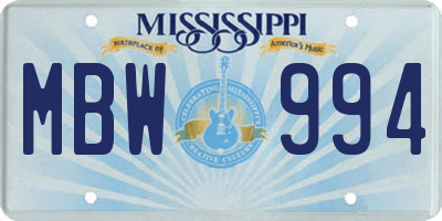 MS license plate MBW994