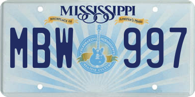 MS license plate MBW997