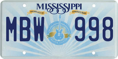 MS license plate MBW998