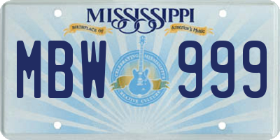 MS license plate MBW999