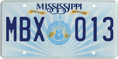 MS license plate MBX013