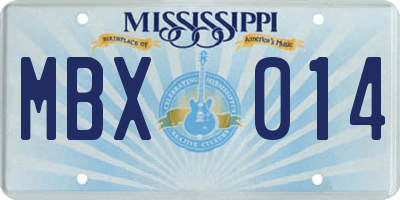 MS license plate MBX014
