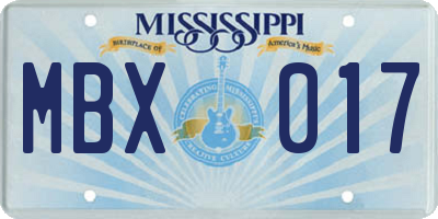 MS license plate MBX017