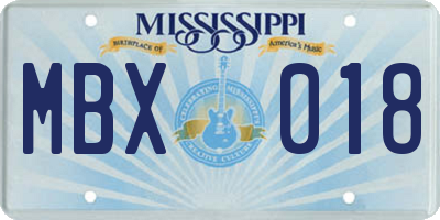 MS license plate MBX018