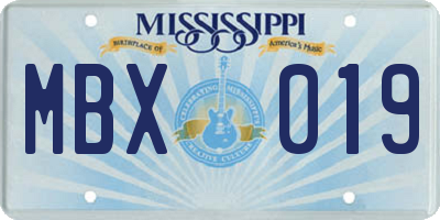 MS license plate MBX019