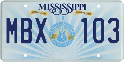 MS license plate MBX103