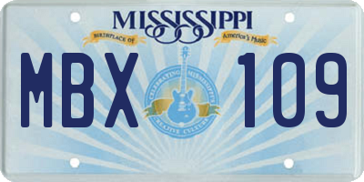 MS license plate MBX109