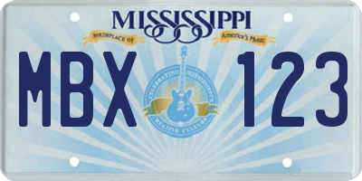 MS license plate MBX123