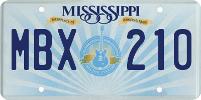 MS license plate MBX210